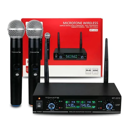 Microfone Tomate, Sem Fio, Wireless, Duplo - 2210