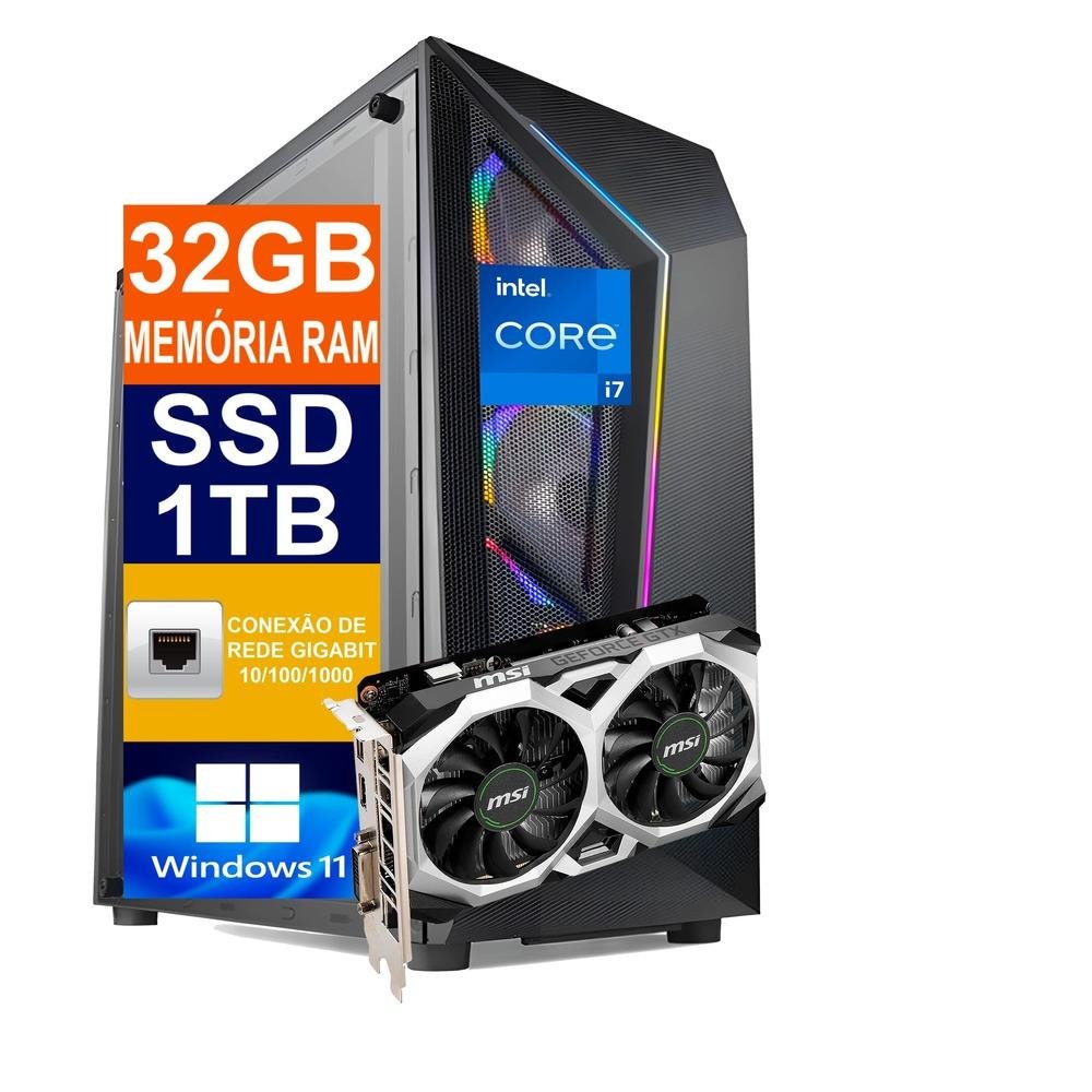 Pc Gamer, Intel I7 12700kf, 32GB, DDR4, SSD 1TB M2 Nvme, Placa Gtx 1650  4GB, Fonte 500w, WINDOWS 11 Pro