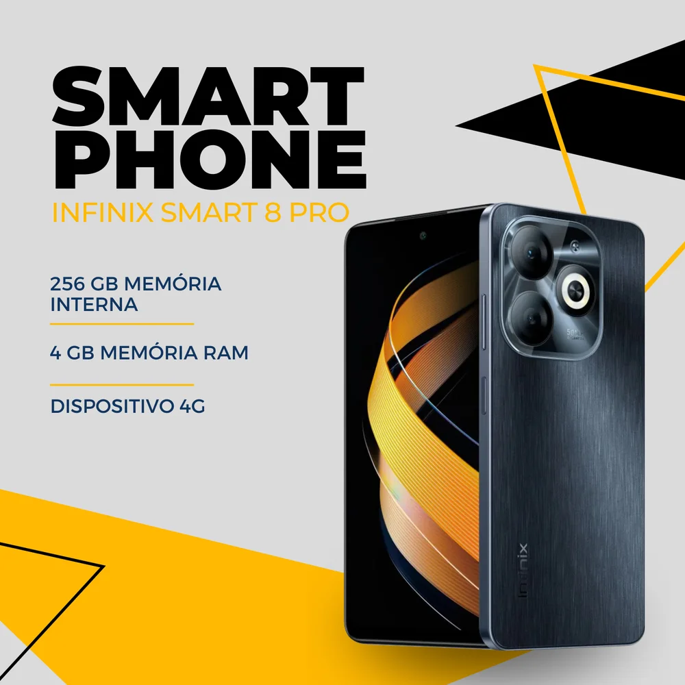 Imagem 4 de 5 do produto Smartphone Infinix Smart 8 Pro, 256GB, 4GB RAM, Câmera Dupla 50MP, Tela Magic Ring 6.6", Dual Chip, 5000mAh, Preto