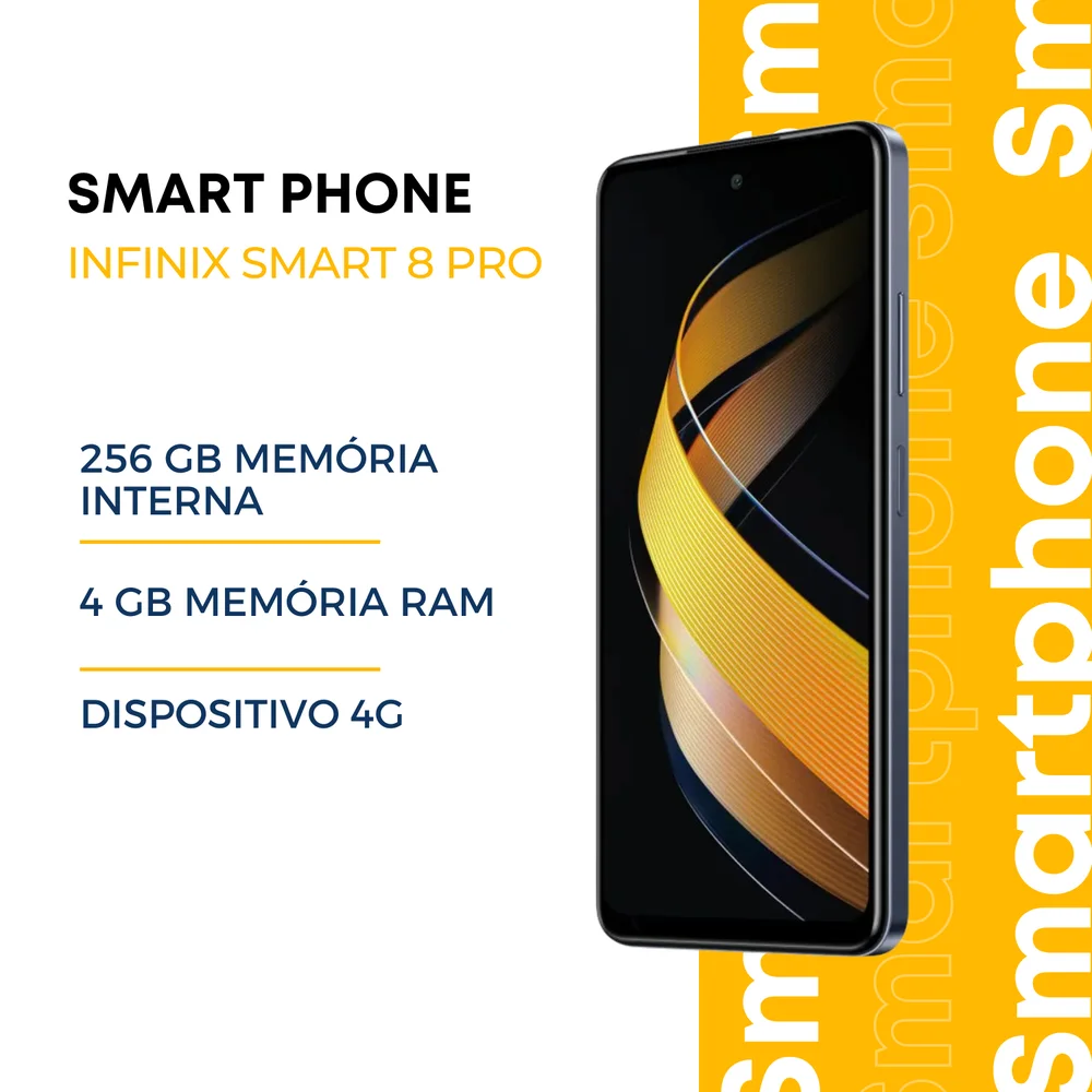 Imagem 5 de 5 do produto Smartphone Infinix Smart 8 Pro, 256GB, 4GB RAM, Câmera Dupla 50MP, Tela Magic Ring 6.6", Dual Chip, 5000mAh, Preto