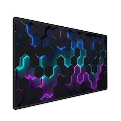 Mouse Pad Gamer Speed Extra Grande Profissional 90x50  - Hexagonal Ciano E Roxo