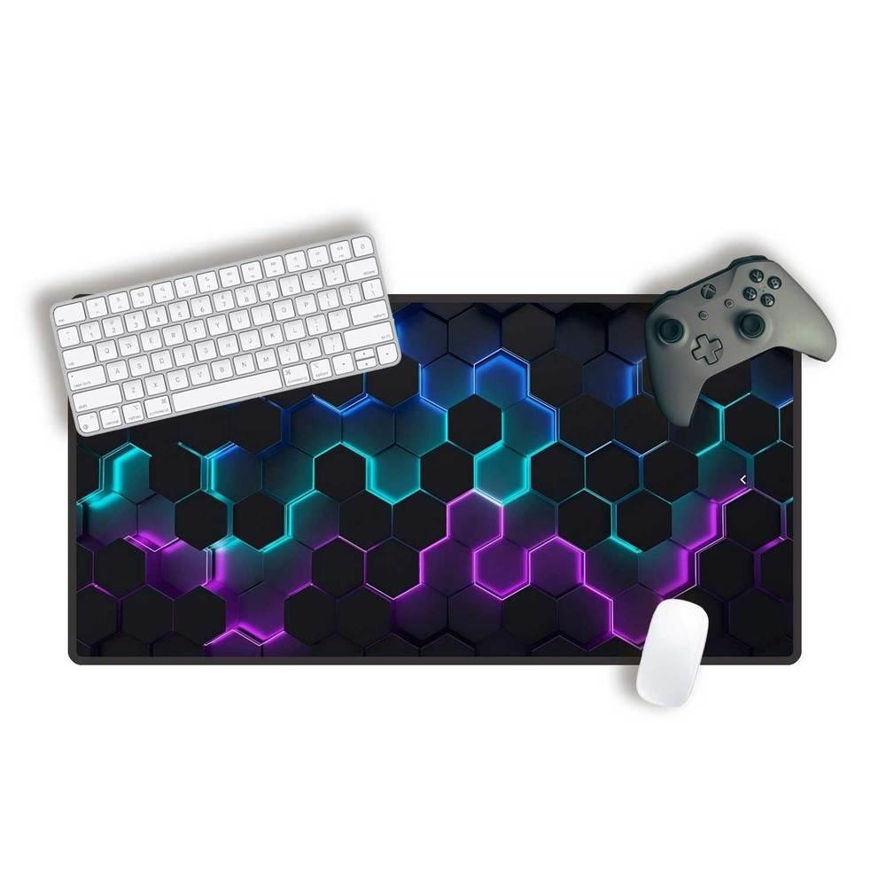 Mouse Pad Gamer Speed Extra Grande Profissional 60x30 - Hexagonal Ciano E Roxo Mouse Pad Gamer Speed Extra Grande Profissional 60x30 - Hexagonal Ciano E Roxo