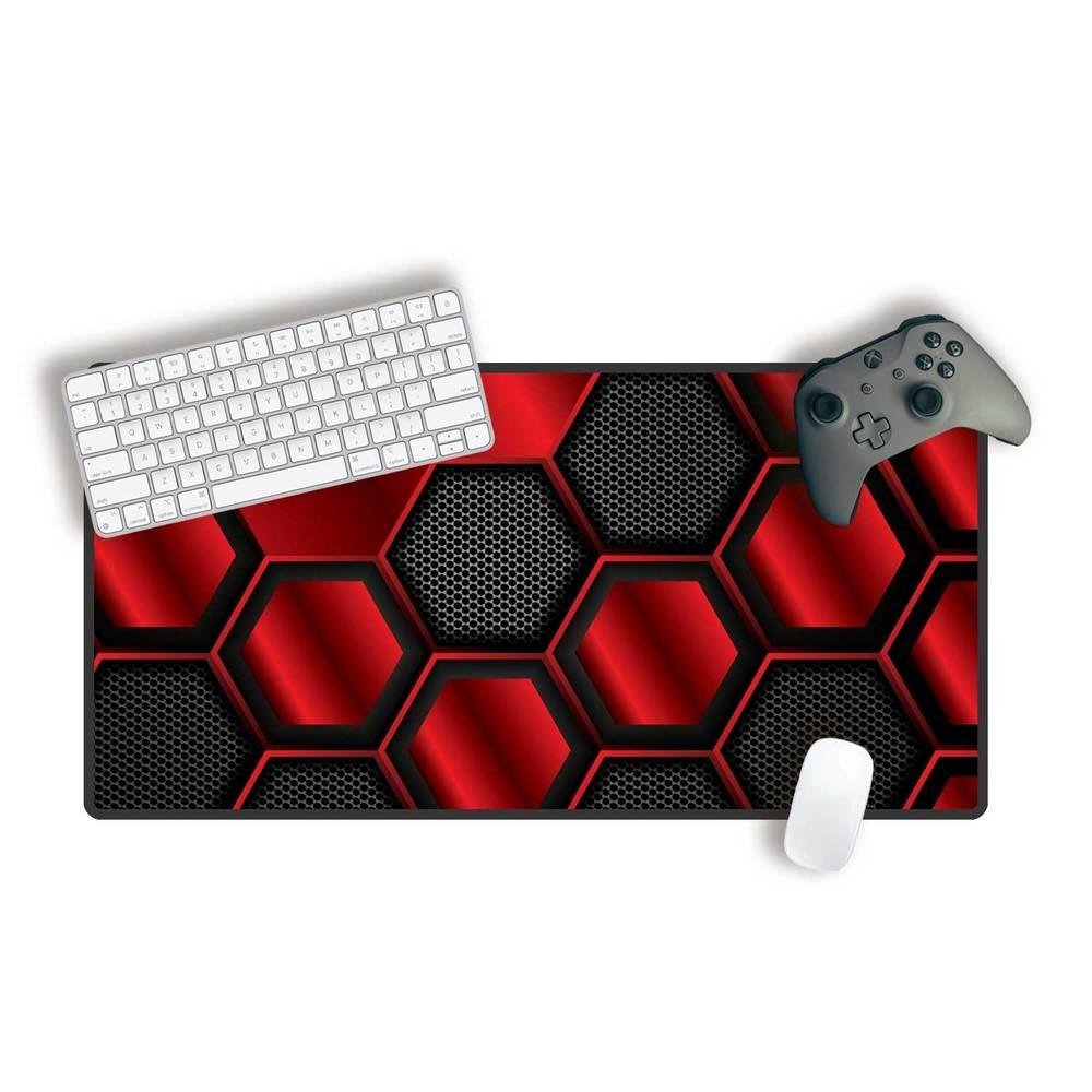 Mouse Pad Gamer Speed Extra Grande Profissional 70x35 - Hexagonal Vermelho Mouse Pad Gamer Speed Extra Grande Profissional 70x35 - Hexagonal Vermelho