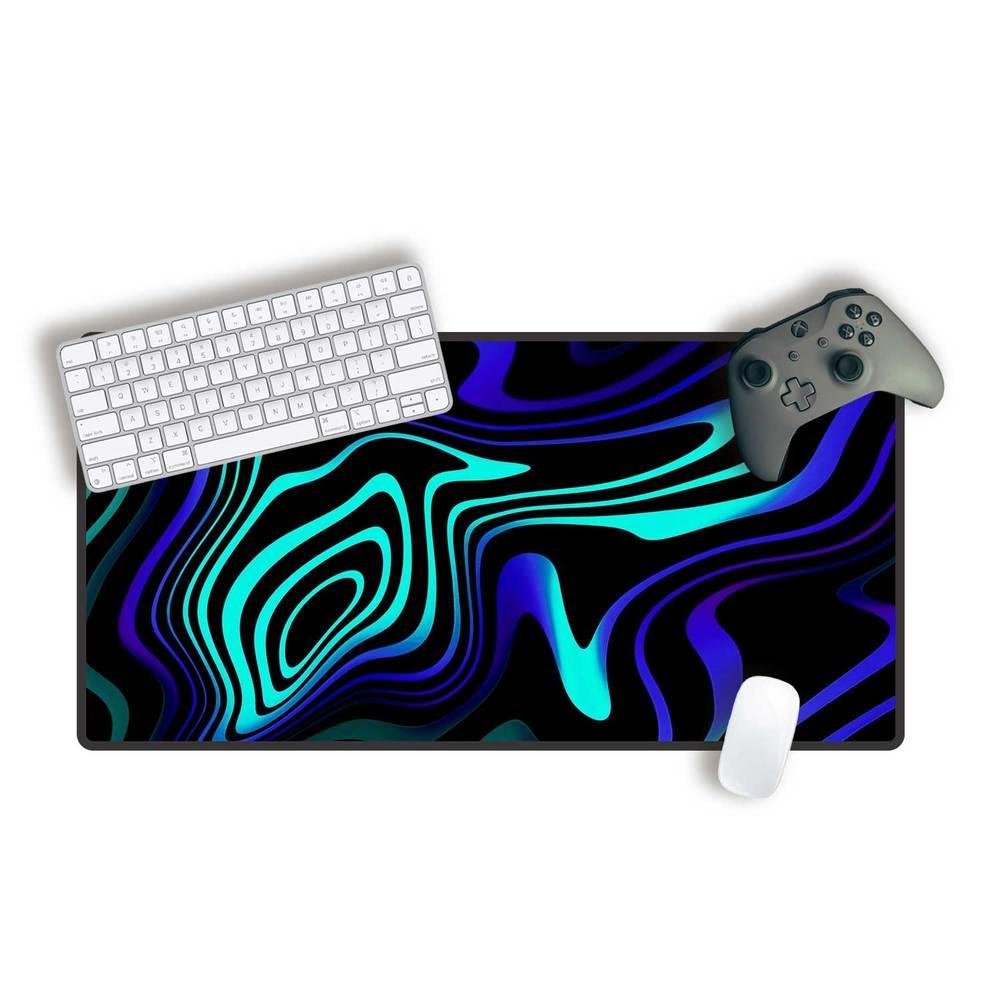 Mouse Pad Gamer Speed Extra Grande Desk Pad Profissional Premium Com Borda Costurada 60x30 - Aquarela Ciano Roxo