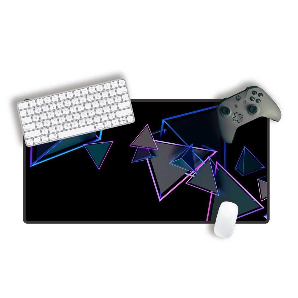 Mouse Pad Gamer Speed Extra Grande Desk Pad Profissional Premium Com Borda Costurada 70x35 - Triangulo Neon