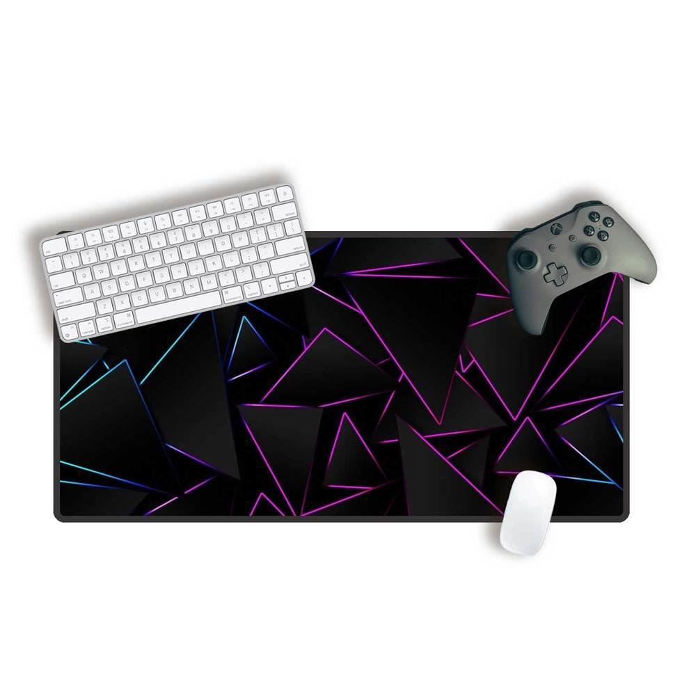 Mouse Pad Gamer Speed Extra Grande Desk Pad Profissional Premium Com Borda Costurada 70x30  - Triangulo Neon Roxo
