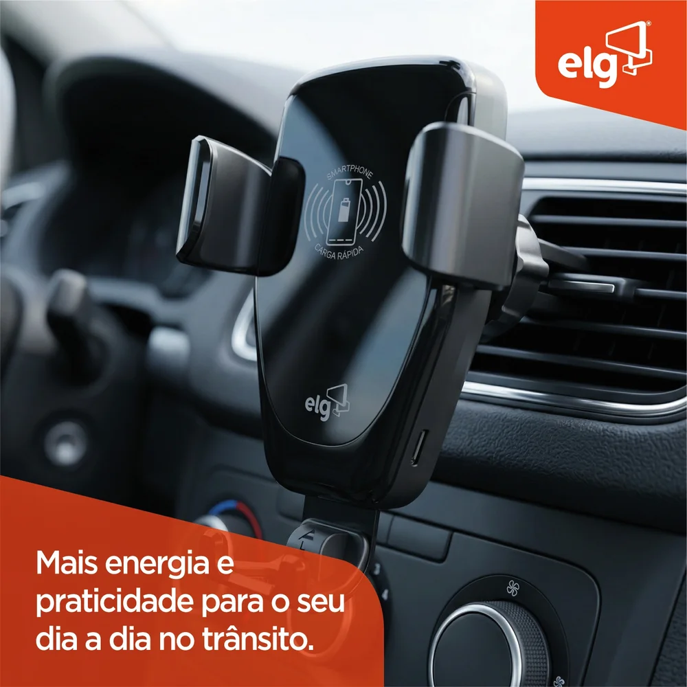 Imagem 4 de 5 do produto Suporte Veicular Com Carregador Wireless 10w Elg Automático Para Celular 4.5” A 7” Giratório 360º Ch360wa