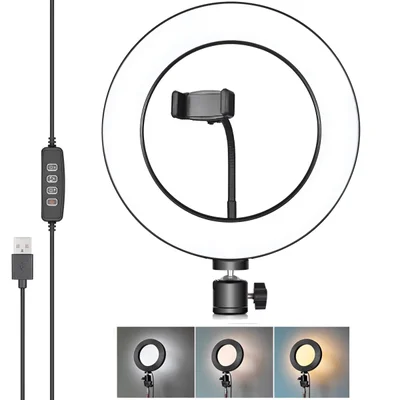 Iluminador LED Circular 10" Ring Light Live Usb Com Suporte De Celular