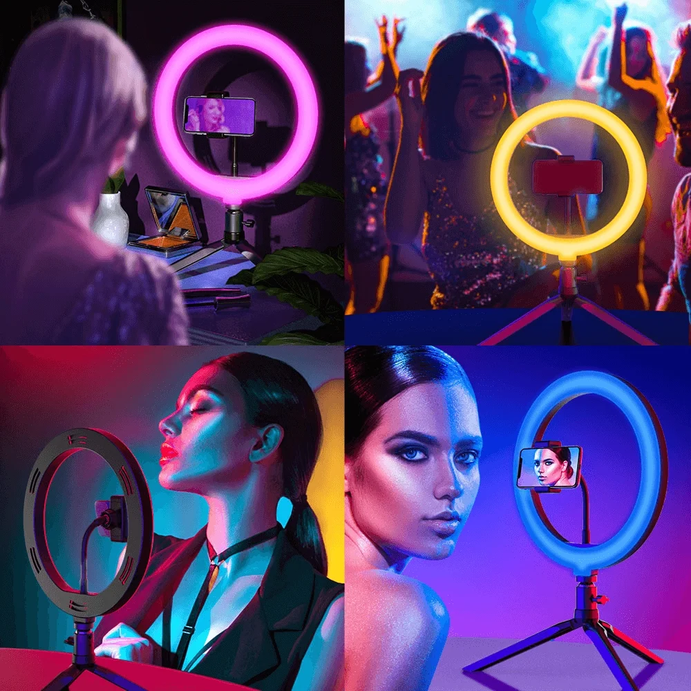 Imagem 4 de 5 do produto Iluminador LED Circular 8" Mj20 RGB 25w Soft Ring Light Live 20cm Usb Com Mini Tripé E Suporte Smartphone
