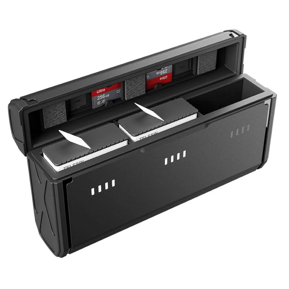 Carregador Triplo Multifuncional Para Gopro Hero 12 / 11 / 10 / 9 Black - Telesin