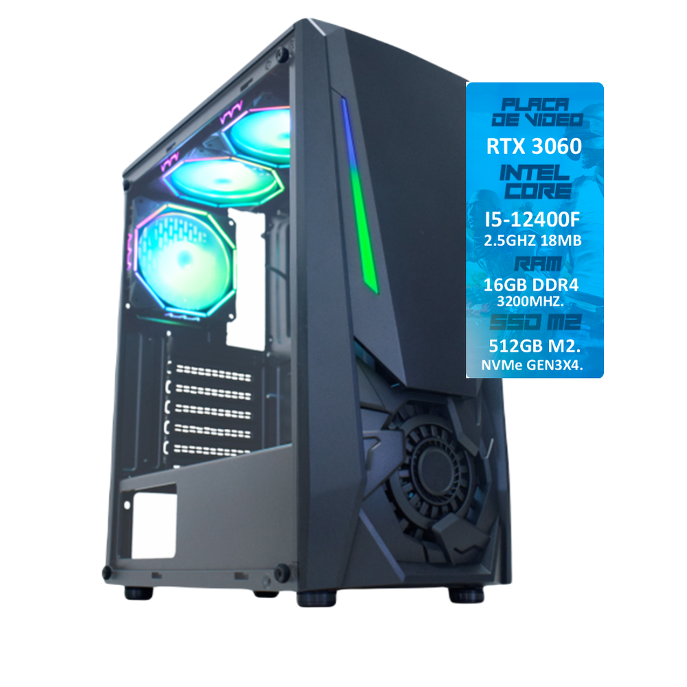 PC Gamer Computech I5-12400f, Geforce RTX3060, 16GB, DDR4, SSD M.2 512GB, Fonte 500w, Jaeger - Melhora o Preço