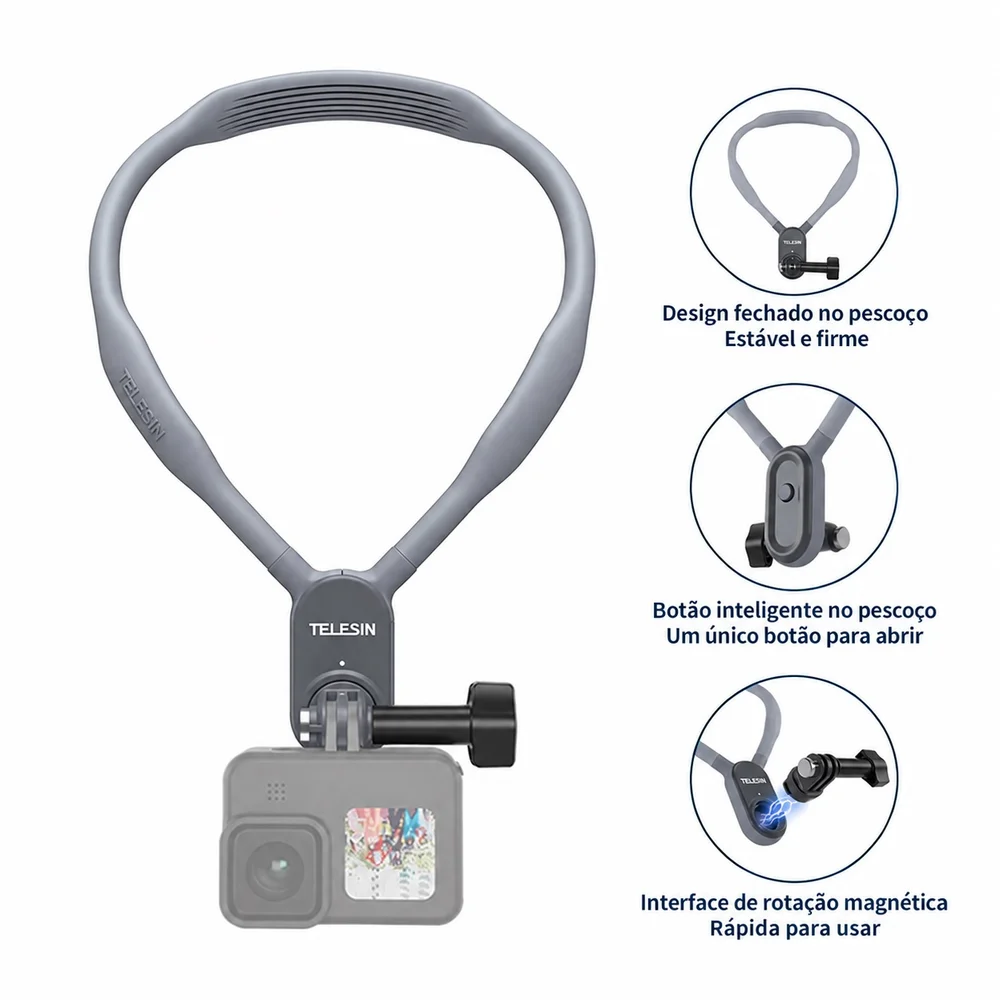 Imagem 4 de 5 do produto Alça De Pescoço Com Suporte Para Gopro E Câmeras Similares - Telesin (grande)