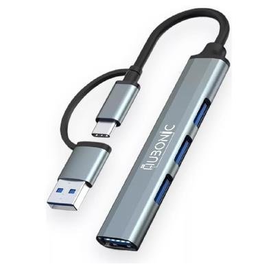 Hub Hubonic USB - Type C E A,  Adaptador 2 Em 1 Co, 4 Portas USB 3.0, USB 5 Gbps, Liga De Alumínio Portátil, Tablet, Computador