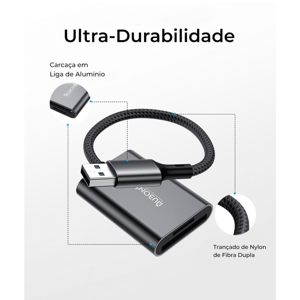 Imagem 4 de 5 do produto Adaptador Leitor De Cartão Hubonic, USB 3.0, 5gbps, Dual Slot SD, Tf, Liga De Alumínio, Notebook, Tablet, Celular