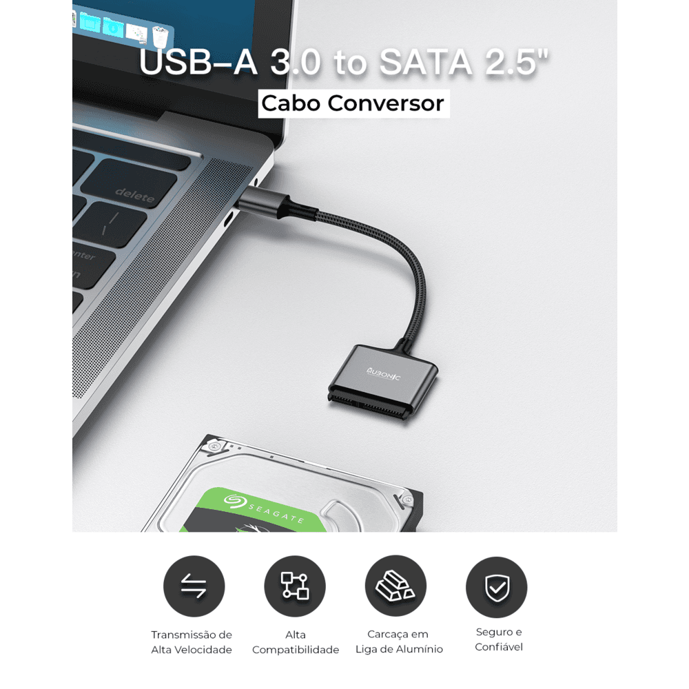 Imagem 3 de 5 do produto Adaptador Hubonic USB 3.0, Para Sata, Para Discos Rígidos 2.5, Leitor De Hd
