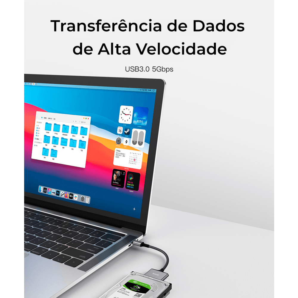 Imagem 4 de 5 do produto Adaptador Hubonic USB 3.0, Para Sata, Para Discos Rígidos 2.5, Leitor De Hd