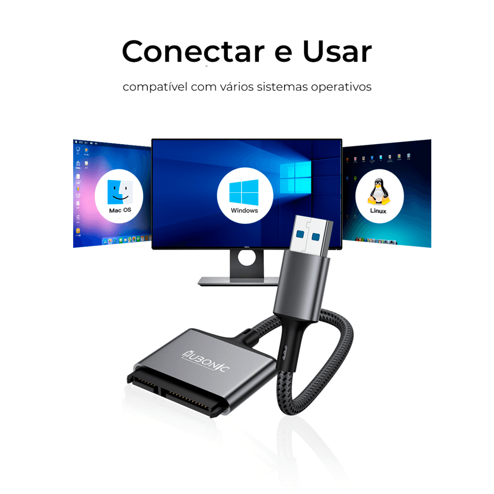 Imagem 5 de 5 do produto Adaptador Hubonic USB 3.0, Para Sata, Para Discos Rígidos 2.5, Leitor De Hd