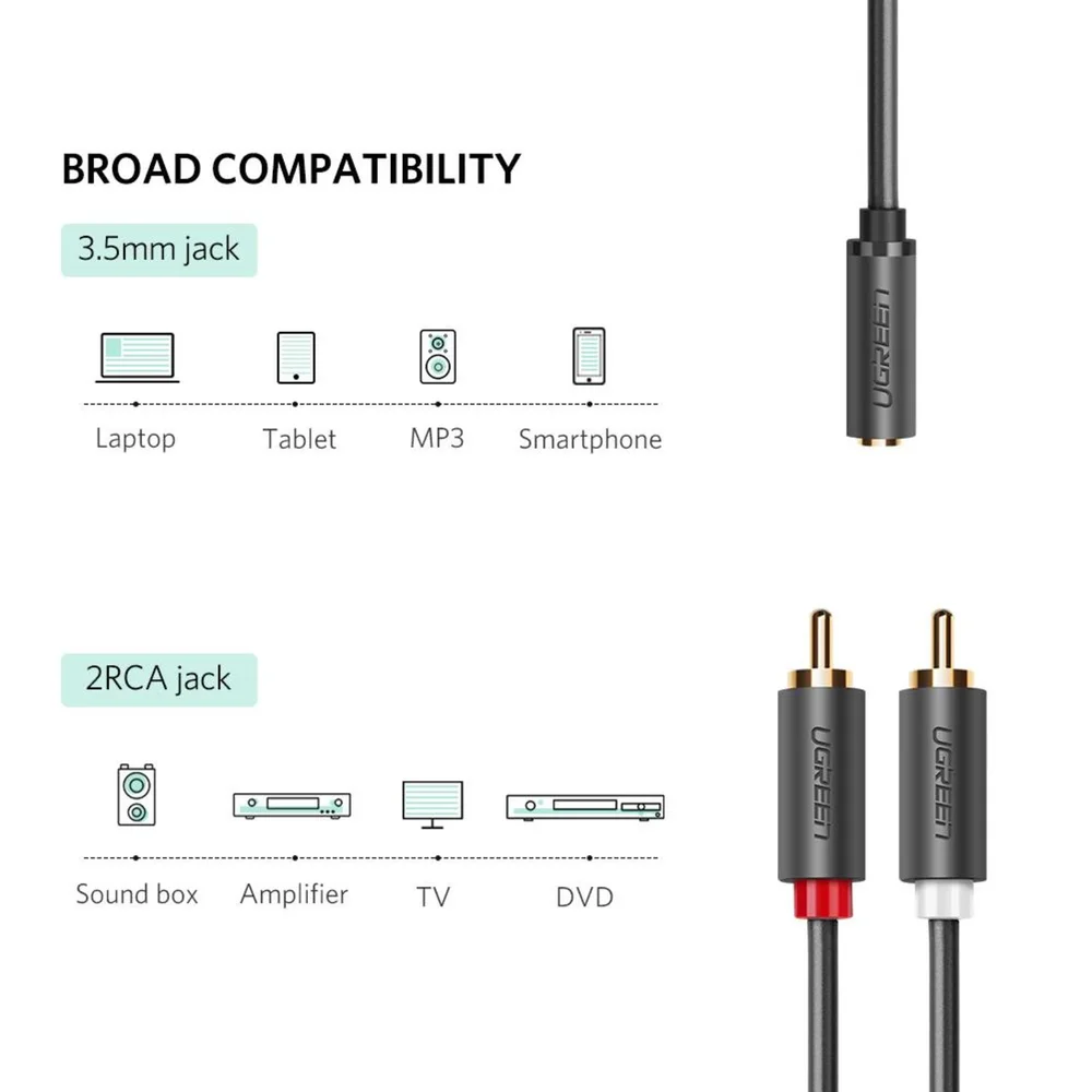 Imagem 5 de 5 do produto Cabo Extensão Audio P2 Para 2 Rca 1 Metro Ugreen