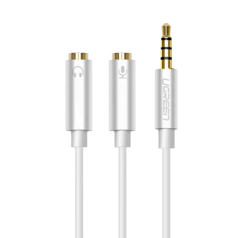 Imagem 2 de 5 do produto Cabo De Áudio P2 Macho Para 2 P2 Fêmea Microfone Branco Ugreen