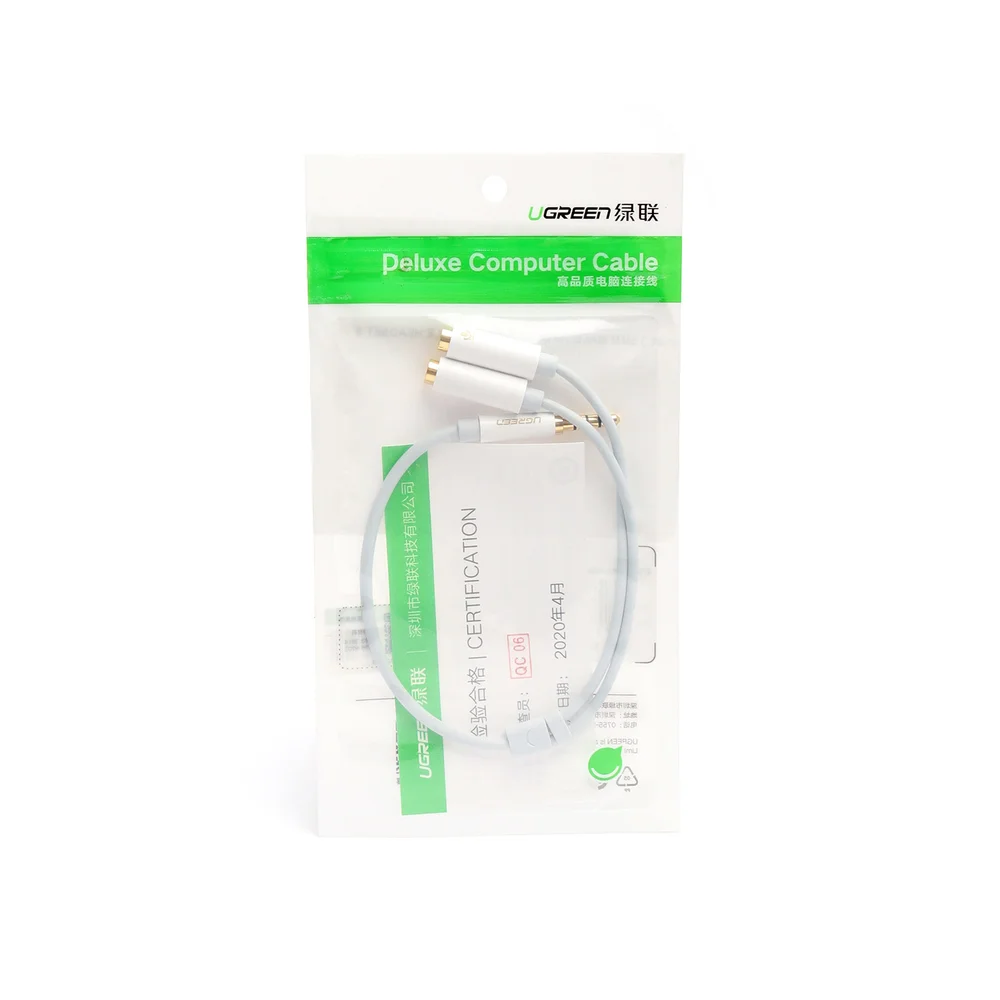 Imagem 5 de 5 do produto Cabo De Áudio P2 Macho Para 2 P2 Fêmea Microfone Branco Ugreen