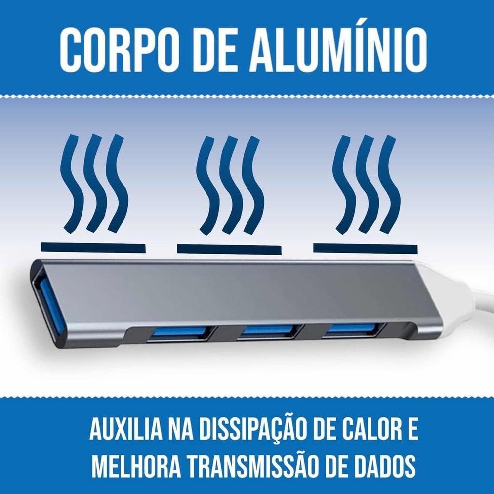 Imagem 2 de 5 do produto Hub Hubonic USB 3.0, 4 Portas, USB 3.0, Adaptador USB, 5 Gbps, Liga De Alumínio, Portátil Para Periféricos, Tablet, Computador