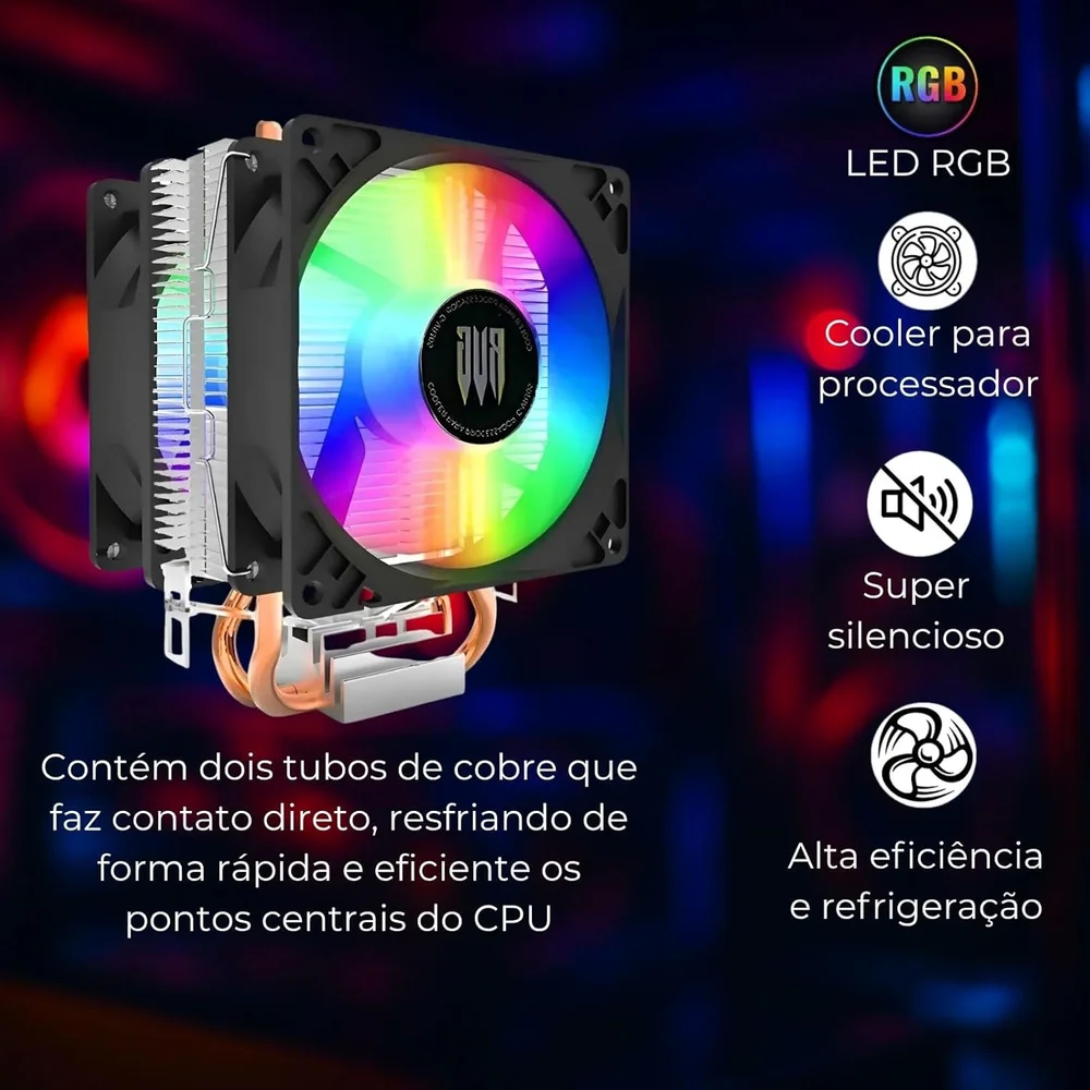 Cooler Fan Resfriamento, Processador, Ventoinha Silencioso, RGB
