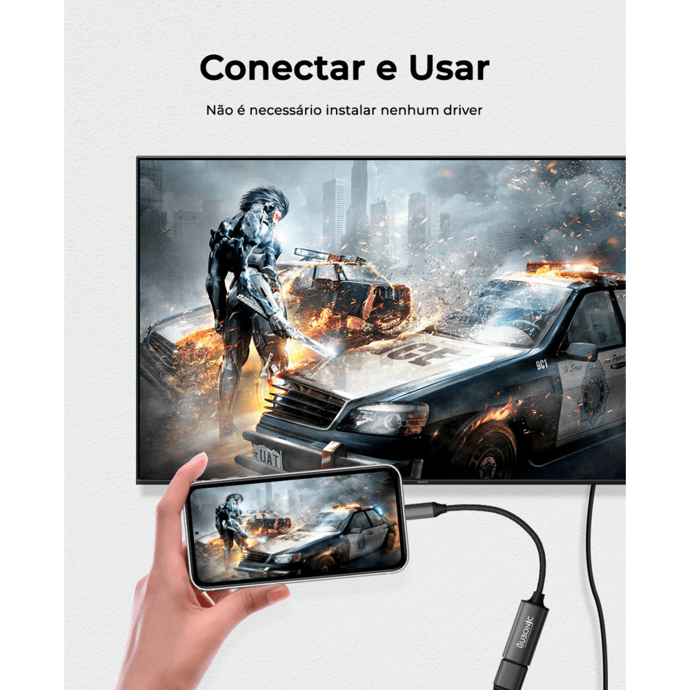 Imagem 5 de 5 do produto Adaptador Hubonic USB C Para HDMI, 4k, 60hz, Cabo, Celular, Tablet, Notebook, Resistente, Alta Qualidade