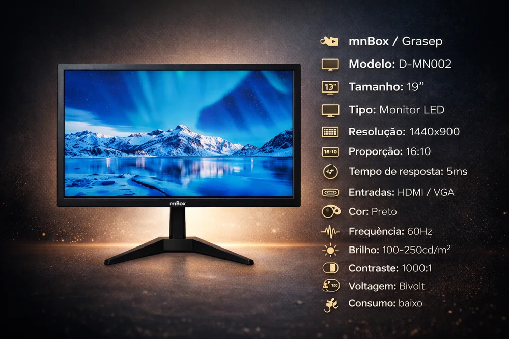 Monitor PC Gamer Knup 19'' LED HD, 1440p, HDMI/ VGA, 20w - 110/220v