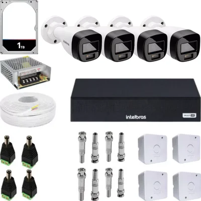 Kit 4 Cameras Segurança Intelbras Full Color Vhd 1120b Dvr 4ch Full C/ Hd 1TB .