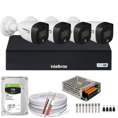 Kit Cftv 4 Câmeras Intelbras 1080p Colorido Noite Mhdx 3004c 1TB
