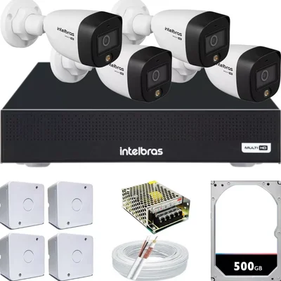Kit 4 Cameras Segurança Intelbras Full Color Vhd 1120b Dvr 4ch Full C/ Hd 500gb .