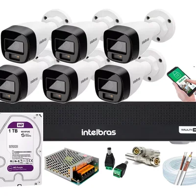 Kit 6 Cameras Segurança Intelbras Full Color Vhd 1120b Dvr 8ch Full C/ Purple 1t .