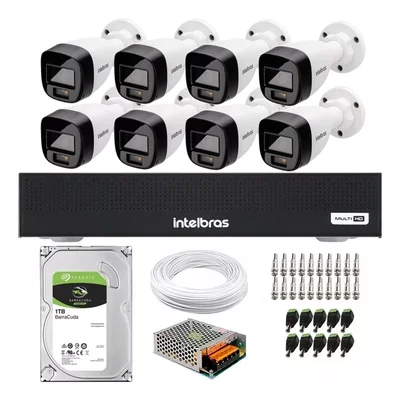 Kit 8 Cameras Seguranca Intelbras Full Color Vhd 1120b Dvr 8ch Full C/ Hd 1TB .