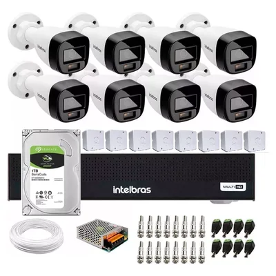 Kit 8 Cameras Segurança Intelbras Full Color Vhd 1120b Dvr 8ch Full C/ Hd 1TB .