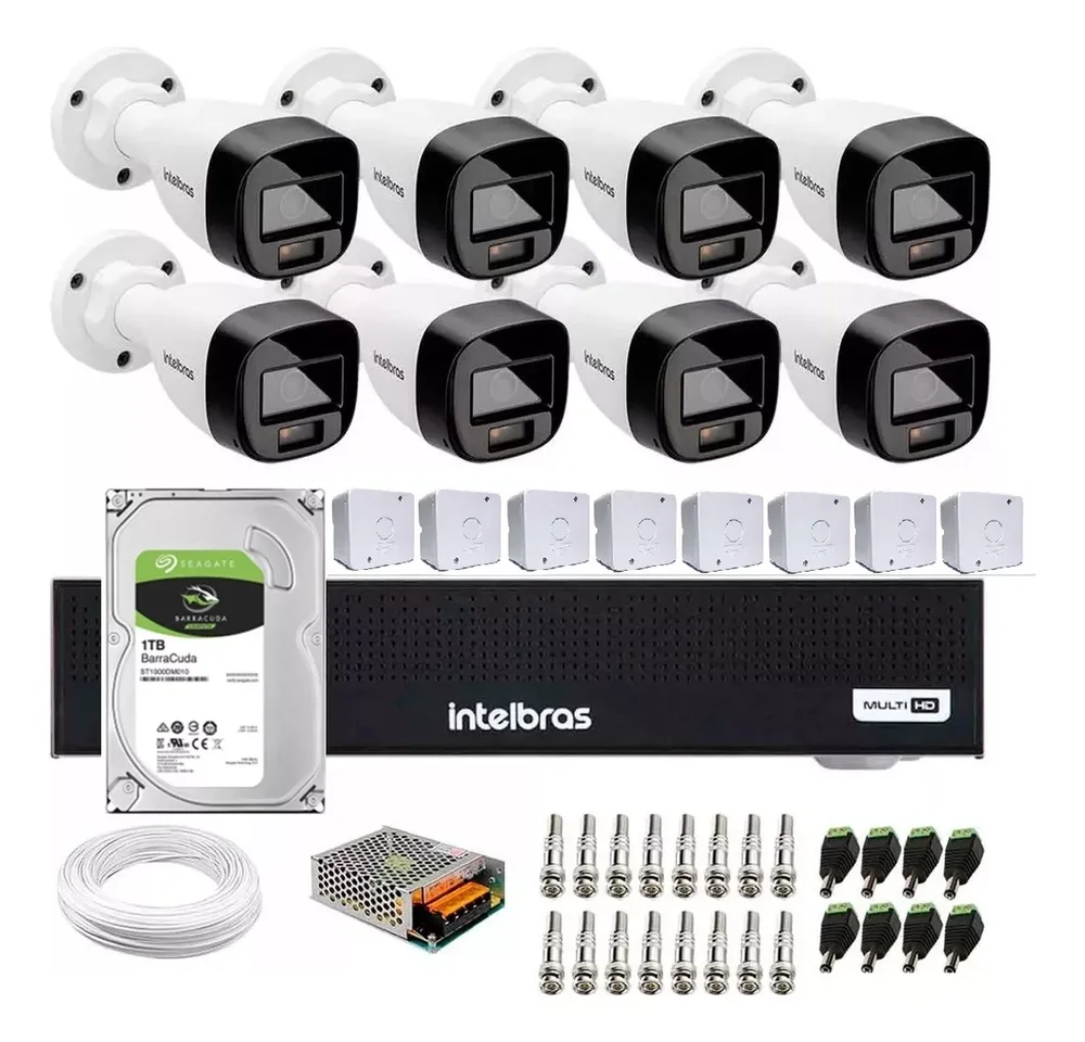 Imagem 1 de 5 do produto Kit 8 Cameras Segurança Intelbras Full Color Vhd 1120b Dvr 8ch Full C/ Hd 1TB .