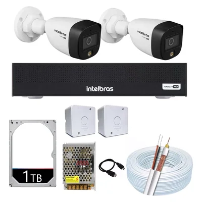 Kit 2 Cameras Segurança Intelbras Full Color Vhd 1120b Dvr 4ch Full C/ Hd 1TB .