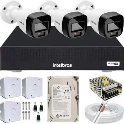 Kit 3 Cameras Segurança Intelbras Full Color Vhd 1120b Dvr 4ch Full C/ Hd 500gb .