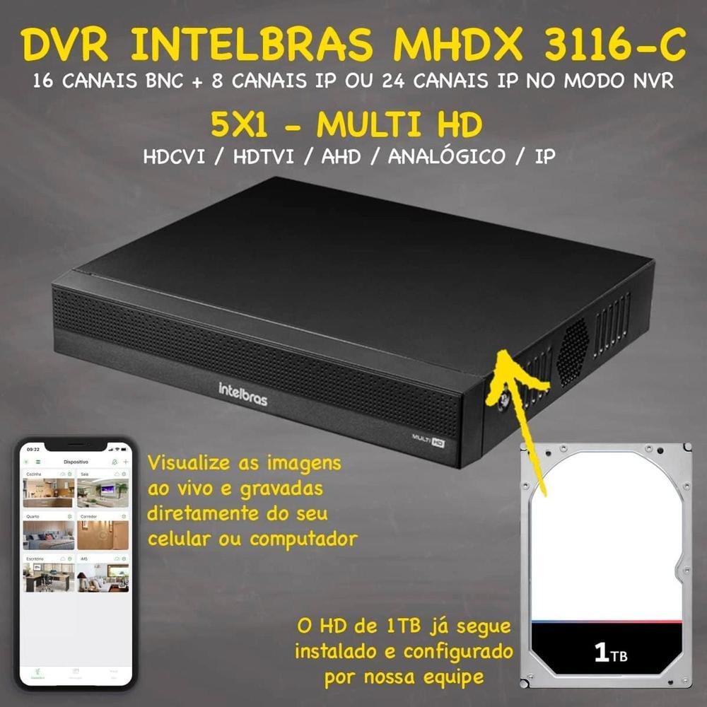 Imagem 3 de 5 do produto Kit Cftv Intelbras 10 Câmeras Vhl 1220 Full Mhdx 3116-c 1TB