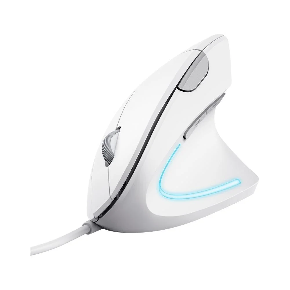 Imagem 3 de 5 do produto Mouse Ergonômico Vertical Trust, Com Fio, 1600 DPI, 6 Botões, USB, Branco - T25133