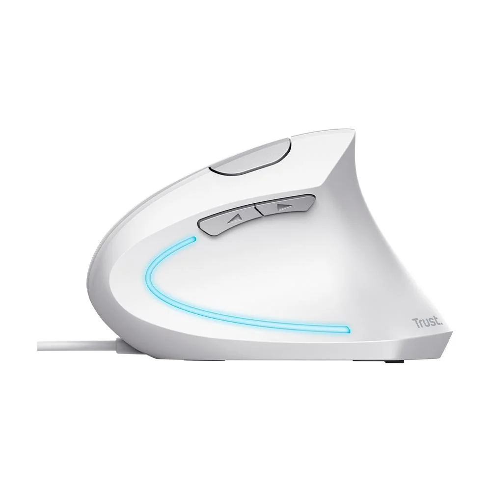 Imagem 4 de 5 do produto Mouse Ergonômico Vertical Trust, Com Fio, 1600 DPI, 6 Botões, USB, Branco - T25133