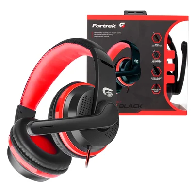 Headset Gamer Fortrek Spider Black, P3 + Adaptador P2, Driver 40mm, Preto E Vermelho
