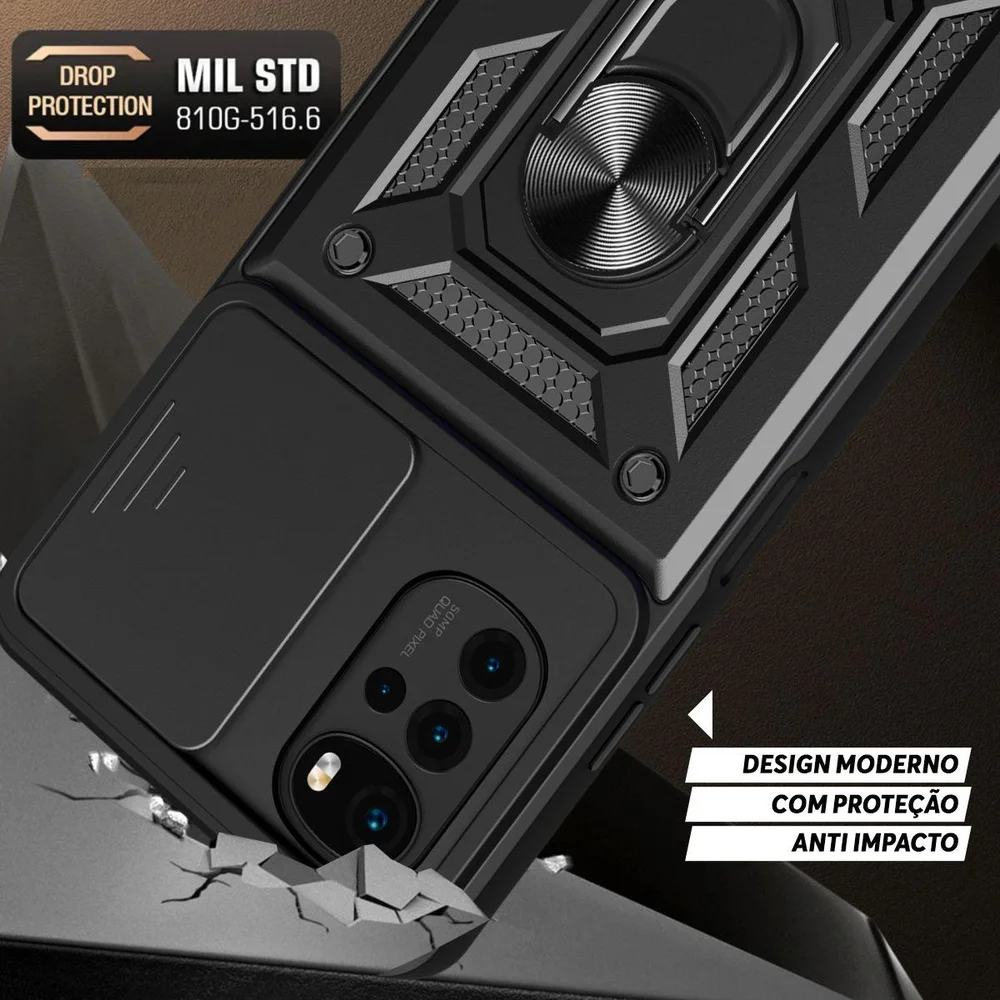 Imagem 2 de 5 do produto Capa Militar P/ Motorola Moto E32 - Capinha Case Protetora Anti Impacto Queda Armadura Resistente