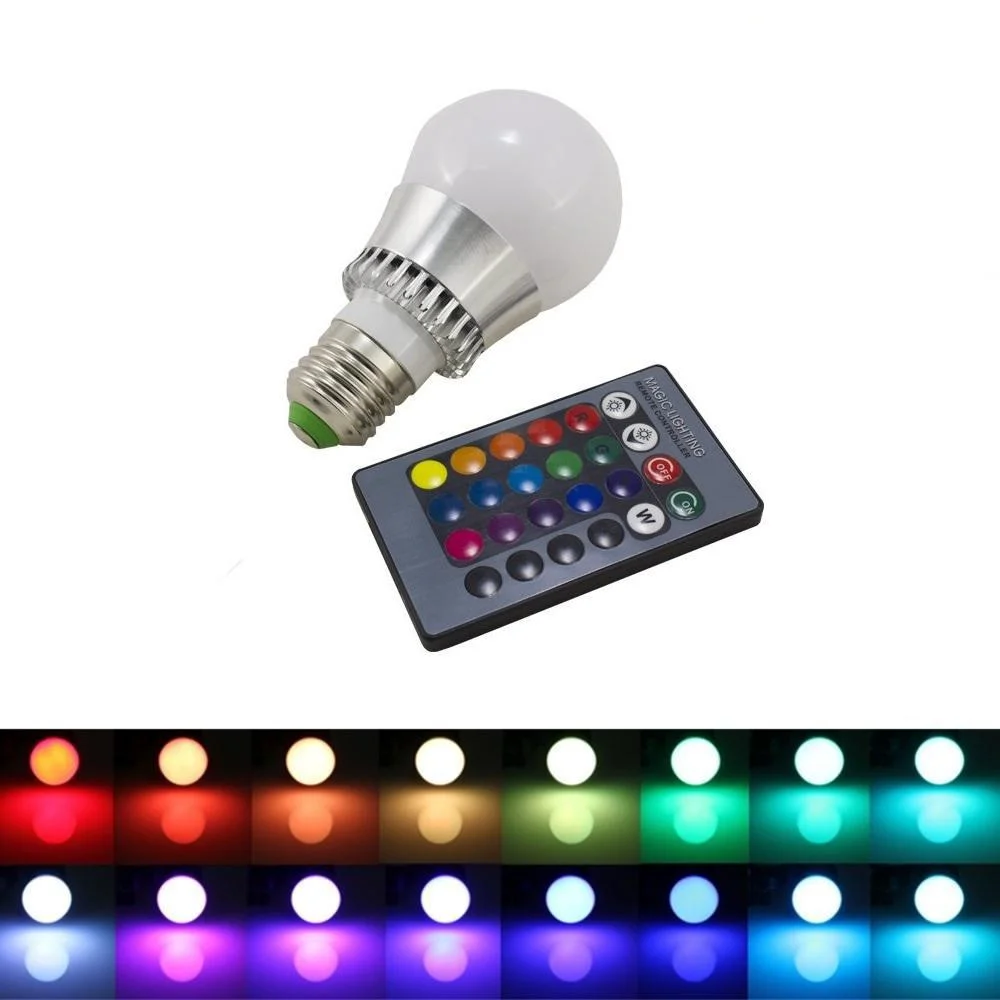 Imagem 1 de 3 do produto Lâmpada LED Bulbo RGB Bocal E27 Colorida Com Controle Remoto