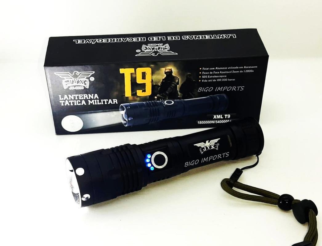 Lanterna Tática Led T9 Recarregável Jyx 8890 Com Zoom
