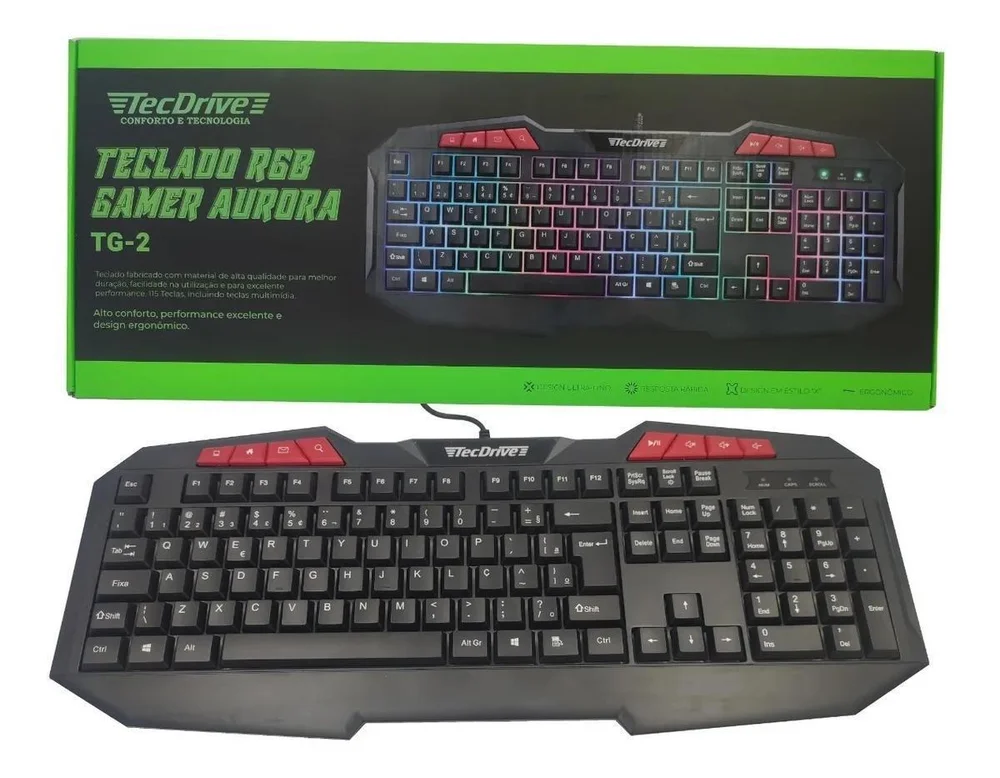 Teclado Usb Gamer Rgb Tec Driver Aurora Tg-2 Iluminado Teclado Usb Gamer Rgb Tec Driver Aurora Tg-2 Iluminado