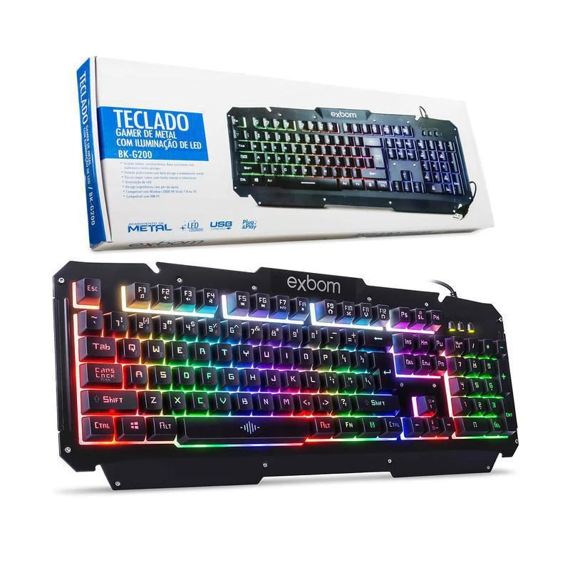 Teclado Gamer Semi-mecânico Com Iluminação Em Led Bk-g200 Teclado Gamer Semi-mecânico Com Iluminação Em Led Bk-g200