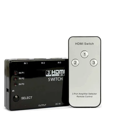 Hub Switch HDMI 3 Portas Splitter Full Hd E Controle Remoto
