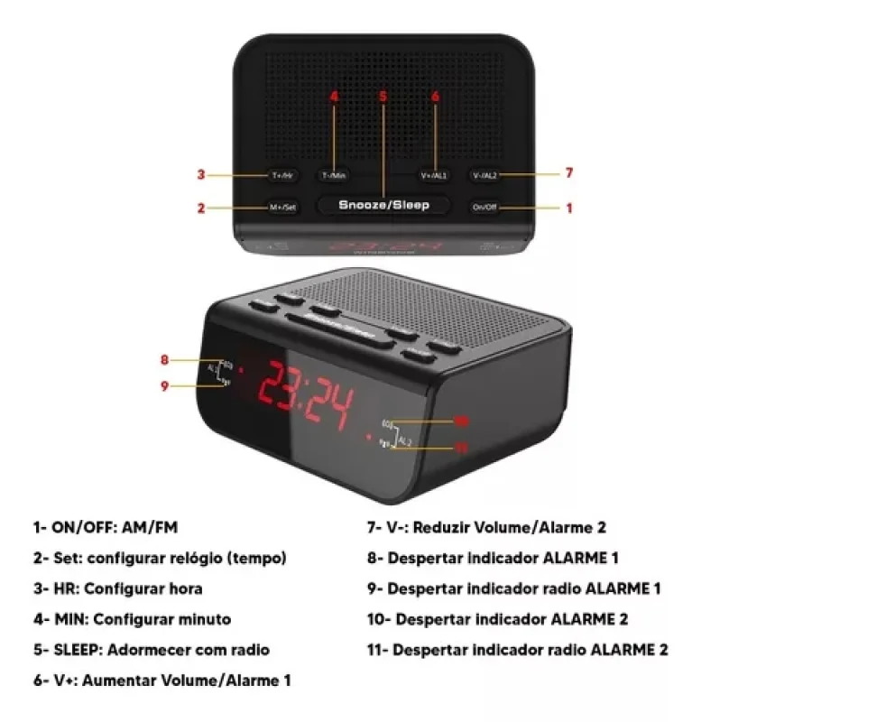 Imagem 4 de 5 do produto Rádio Relógio Digital De Mesa Lelong Le-671 Despertador