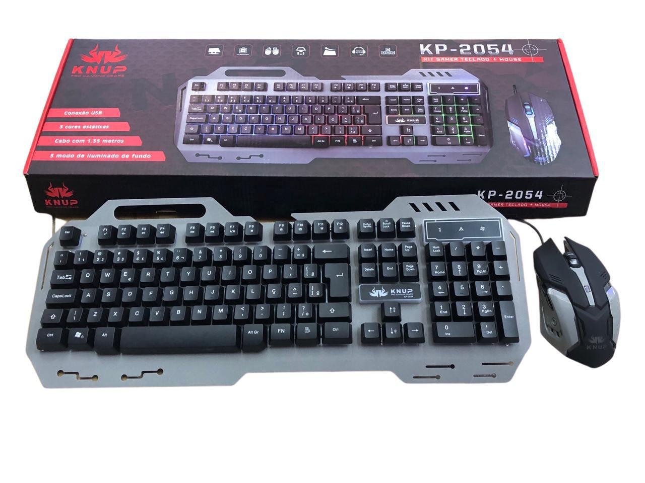 Kit Teclado Gamer Com Retroiluminação + Mouse Knup Kp-2054 Cinza