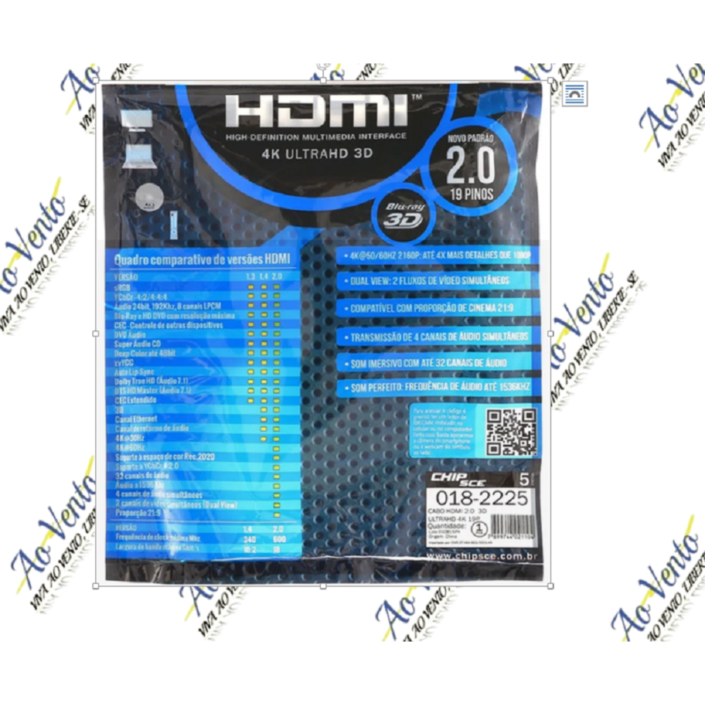 Imagem 3 de 3 do produto Cabo HDMI 2.0 19 Pinos 4k 3d 2 Metros